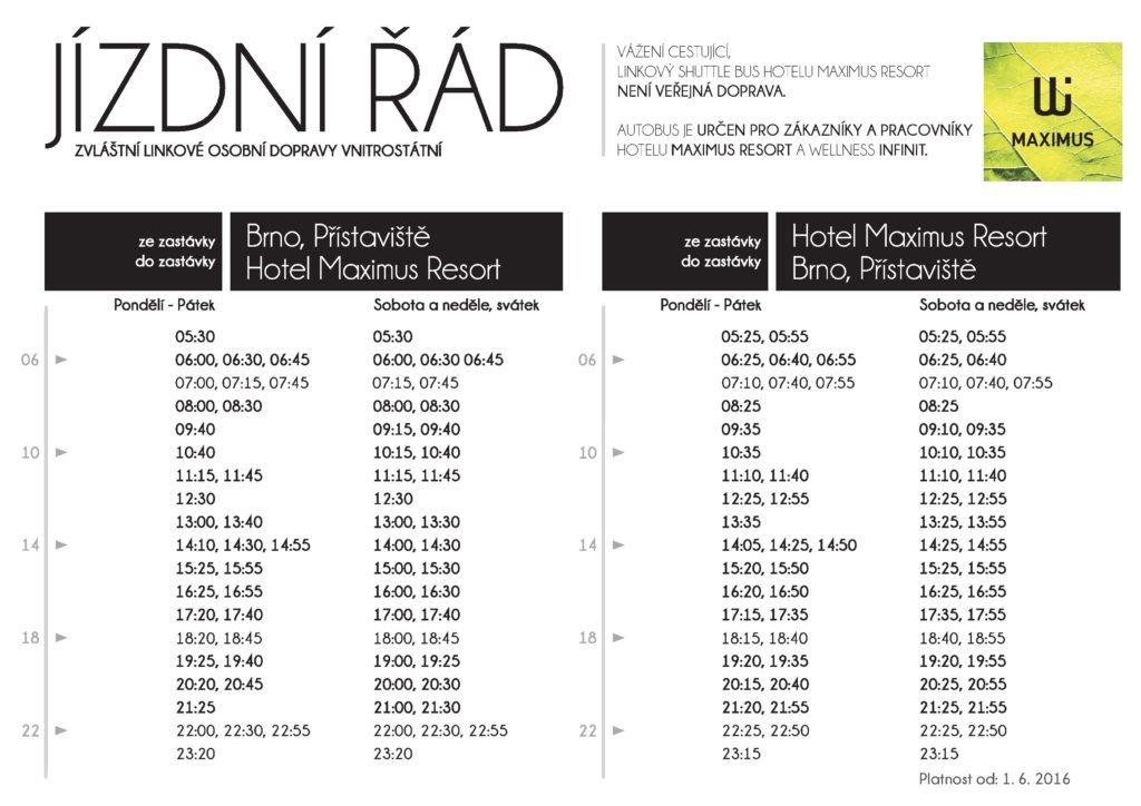 Jízdní řád Maximus Resort