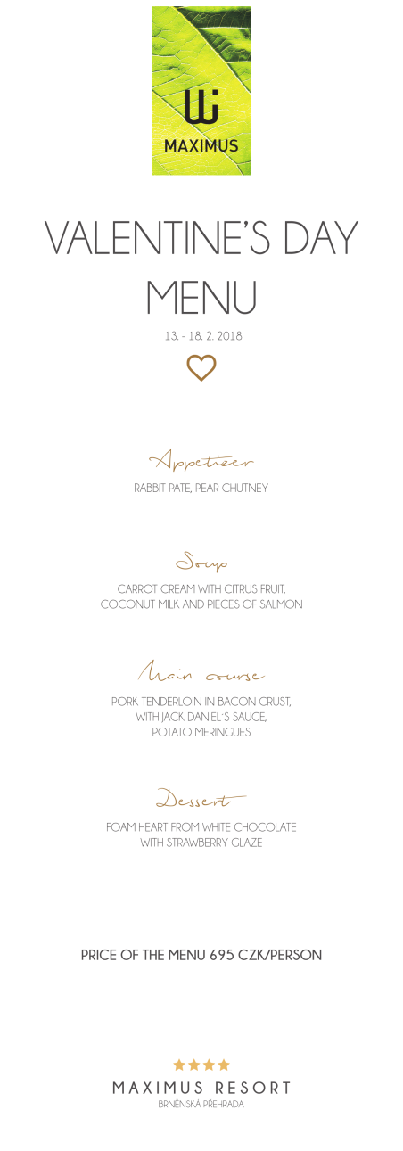 Valentines day menu